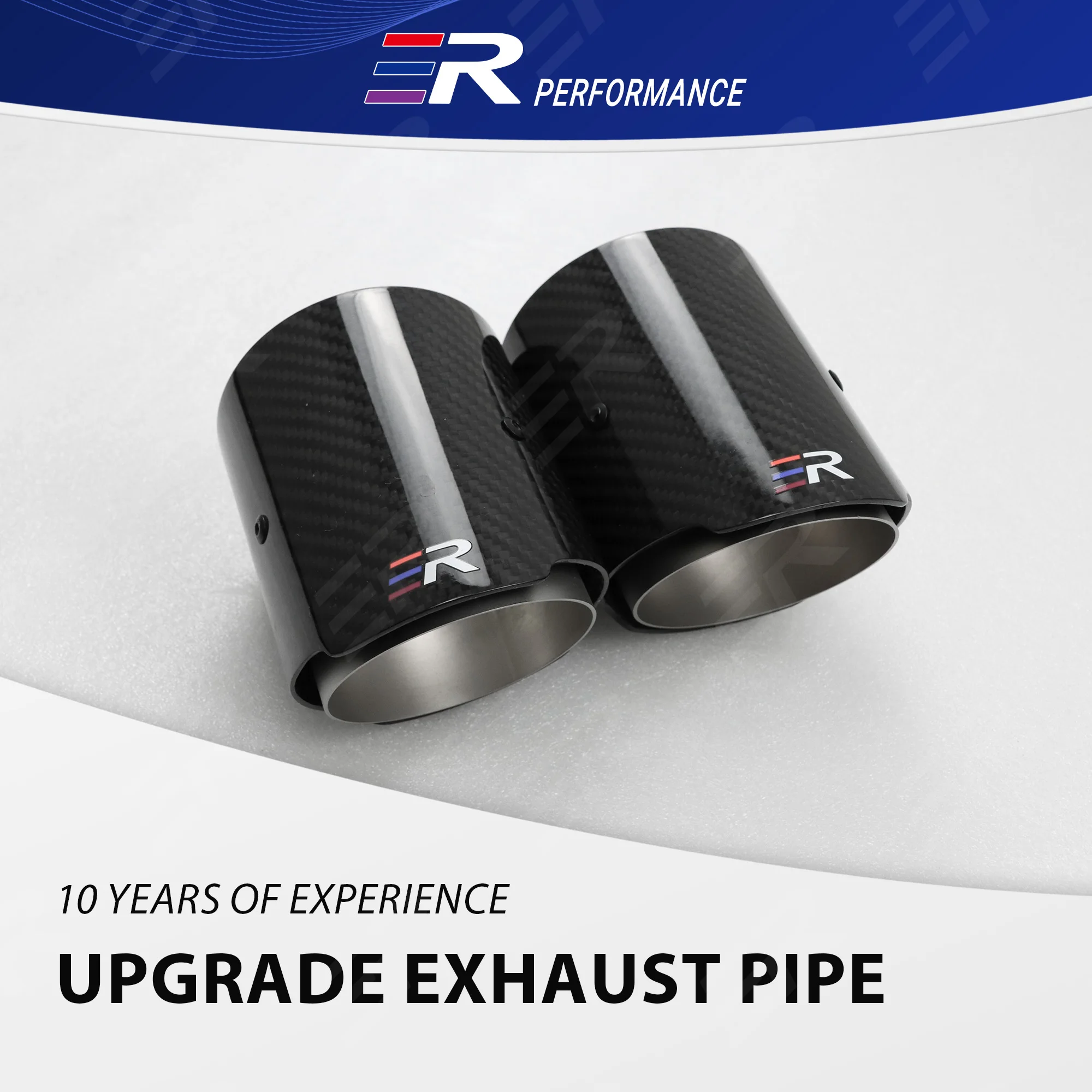 1Pcs ER Universal Exhaust Tip Glossy Real Carbon Fiber+matte Stainless Steel fit for BMW M5F90 Muffler pipe modify and upgrade