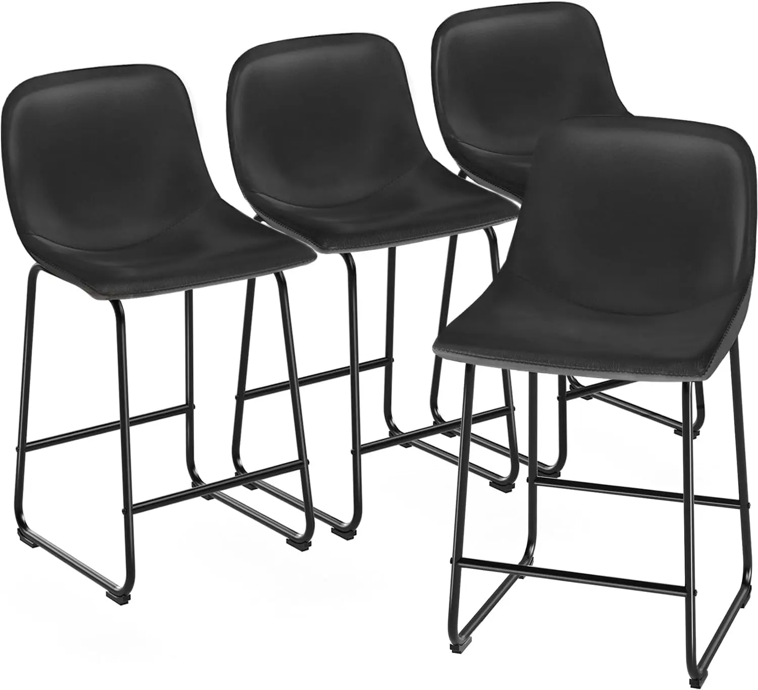 Dining Chairs Set of 4, Armless Counter Height Stools with Back Hold up to 500 lbs, Industrial Vintage Style, Black