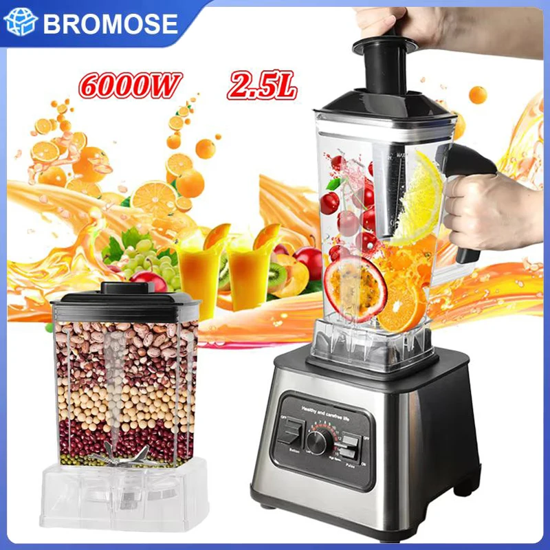 Licuadora de Alta Velocidad 2 en 1 de 6000W, Capacidad de 2.5L, 9 Velocidades Ajustables, Licuadora para Triturar Hielo y Hacer Jugos, Procesador de Alimentos Multifunción