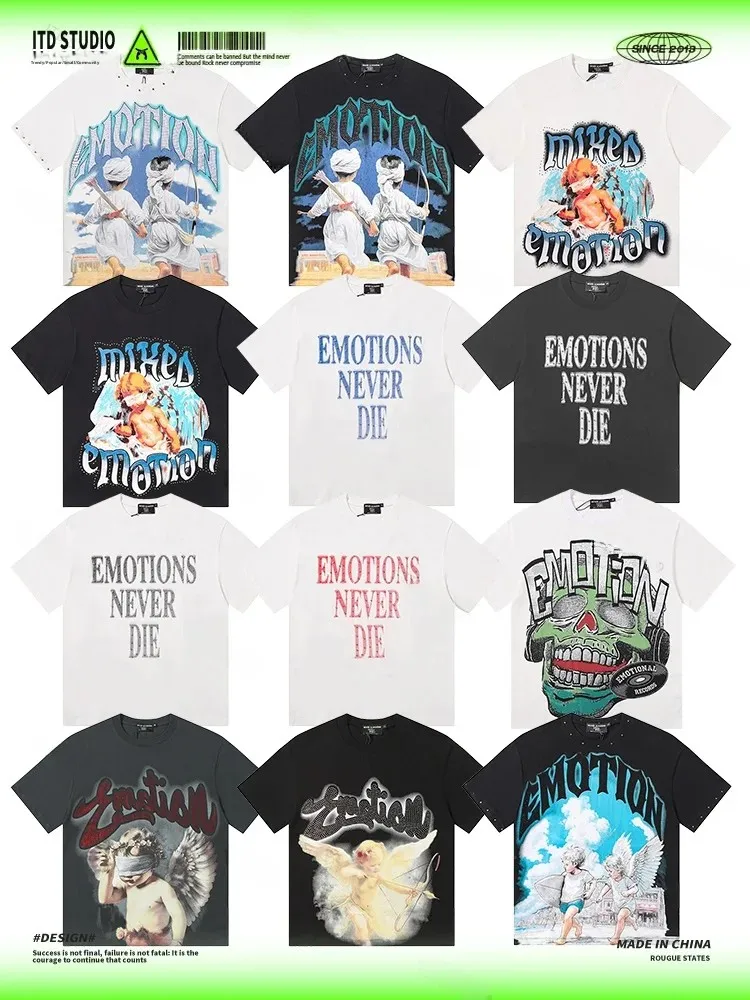 Mixed Emotion Series 2026 American Streetwear Short Sleeve T-Shirt Unisex Summer Trendy Brand Cotton Casual round Neck