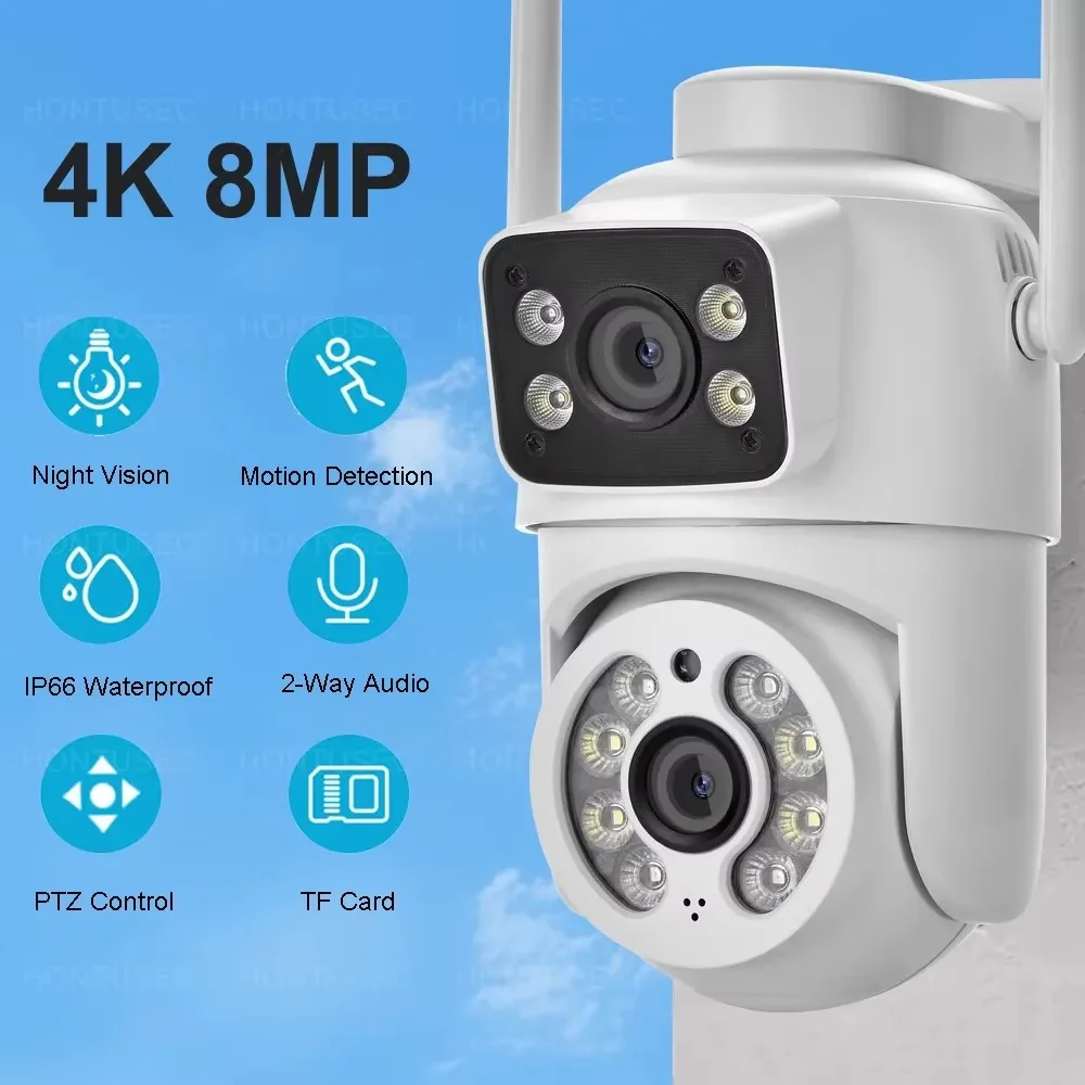 

4K 8MP OKAM 5G 2.4G Двойной объектив Wi-Fi Камера безопасности 4MP Двойной экран Цветная камера ночного видения Двусторонняя аудиокамера наружного наблюдения