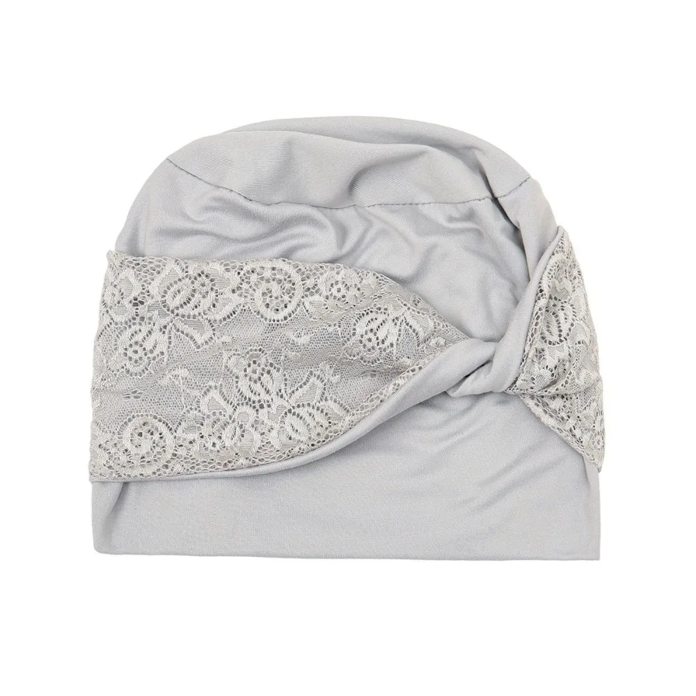 

Trendy Breathable Headscarf Hat Elastic Elegant Chemo Headwear Soft Lace Cross Design Pullover Hat for Women