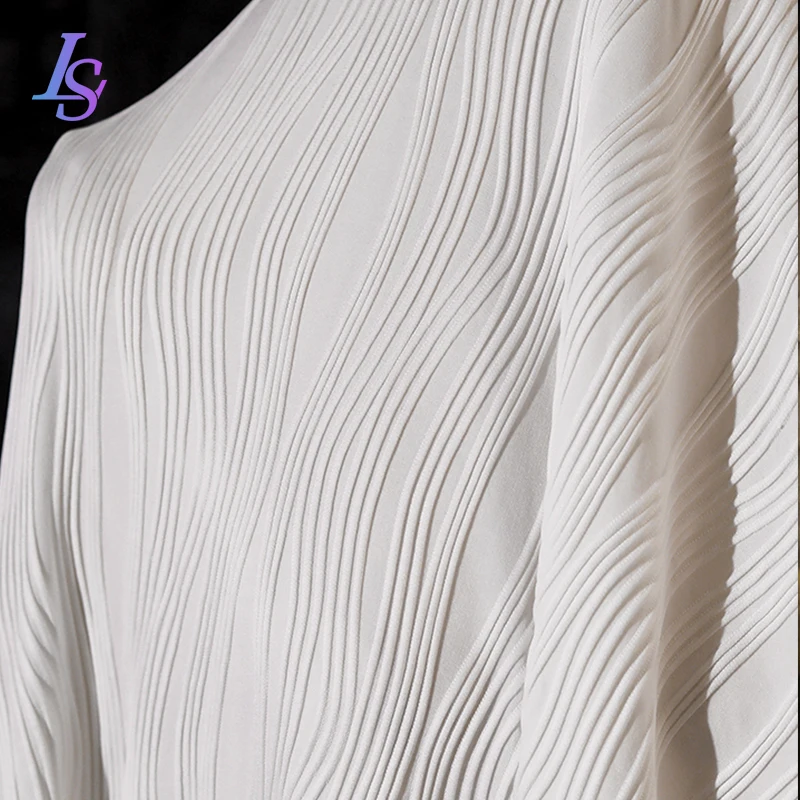 Wave White Striped Textured Jacquard Fabric Elastic Creative Clothing Spandex Polyester Material Cloth Per Meters for Sewing Diy