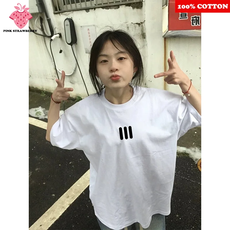 

100% cotton T-shirt Women's Summer 2025 New Fashion Short Sleeve Simple Pattern Printed T-shirt Round neck Top Female clothing