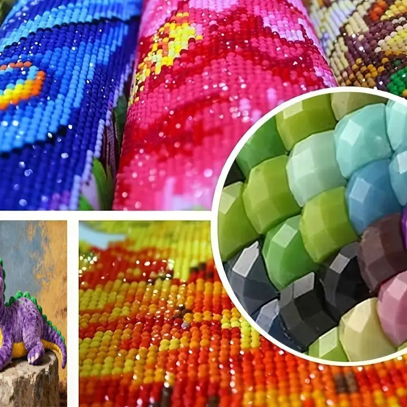 1PC Kit Lukisan Berlian Dinosaurus Ungu Kartun Lucu, Set Seni Berlian Kristal 5D DIY Full Drill, Lukisan Hewan Permata Besar dengan D