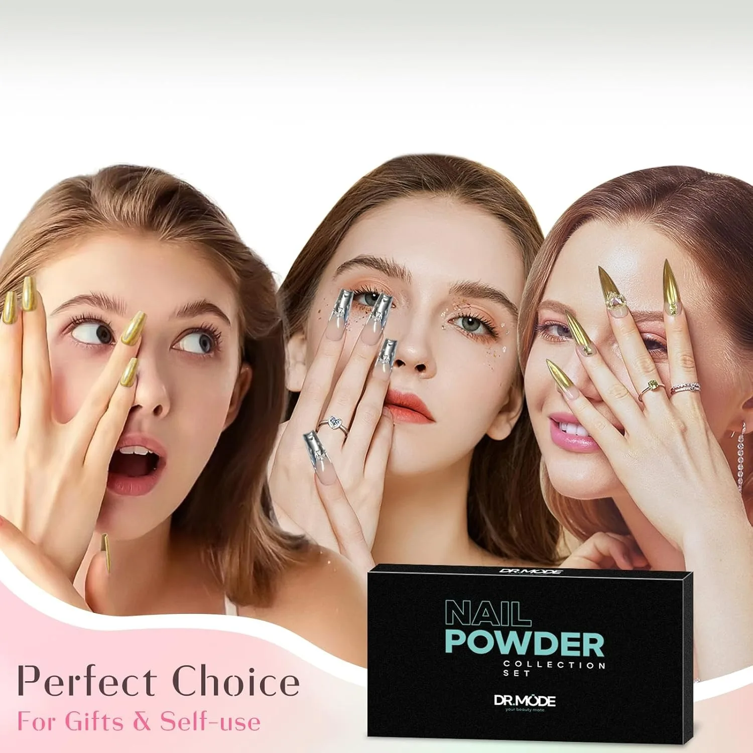 Poudre à ongles chromée or argent 6 couleurs holographique MirrorPigment Champagne paillettes poussière avec applicateur pour manucure Nail Art bricolage