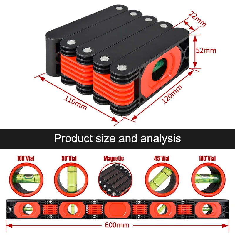 Multi-Function Foldable Level Meter 28 Inch Multi-Angle Measurement Woodworking Tools Pipes Stairs Corners Folding Extend Tools