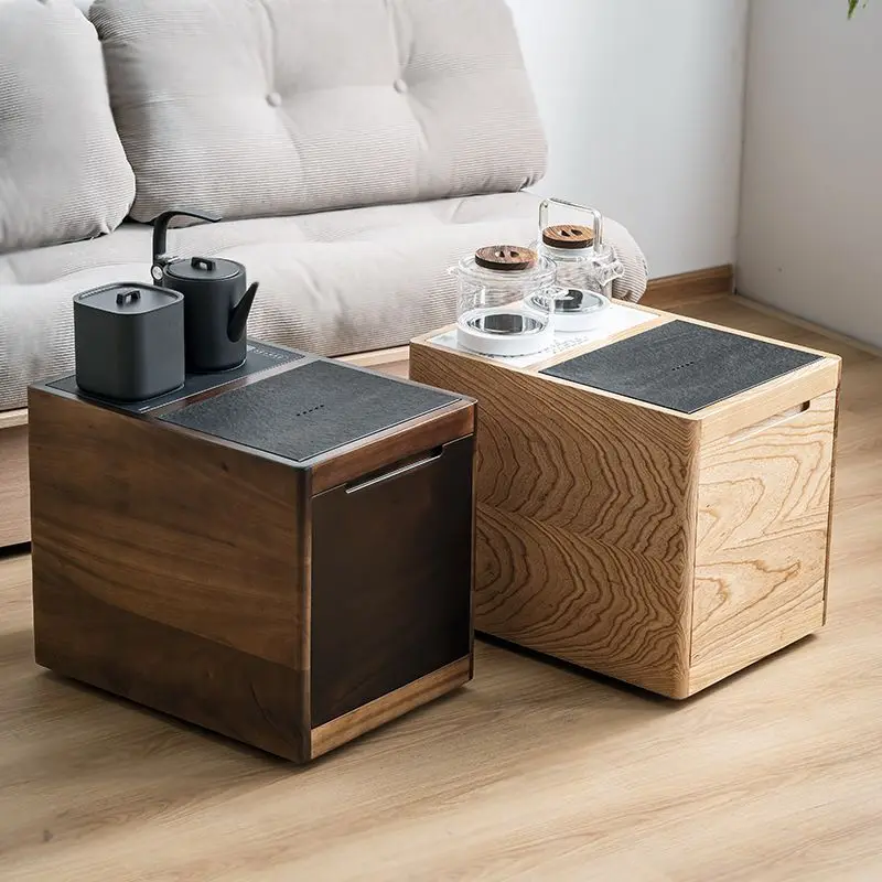 

Mobile solid wood tea ash wood tea edge small household boiling water integrated sofa edge several ins wind