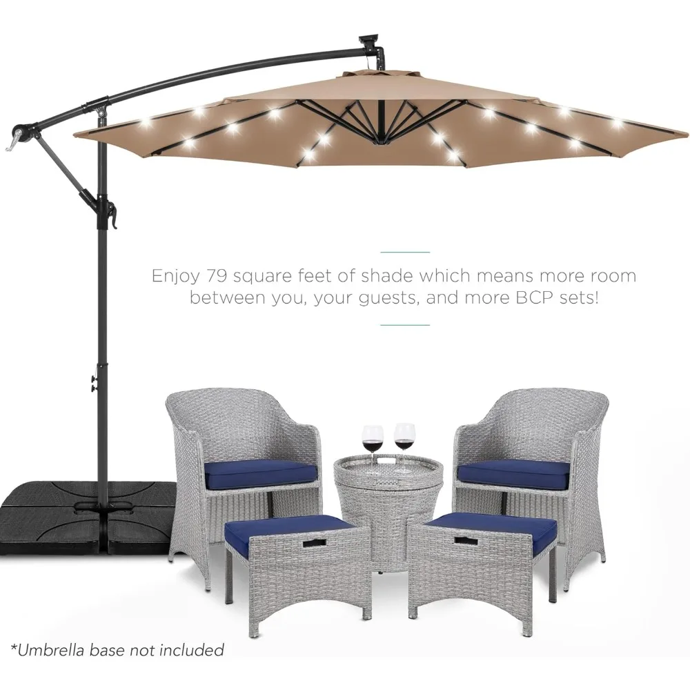 new 10ft Solar LED Offset Hanging Market Patio Umbrella for Backyard, Poolside, Lawn and Garden with Easy Tilt Adjustment