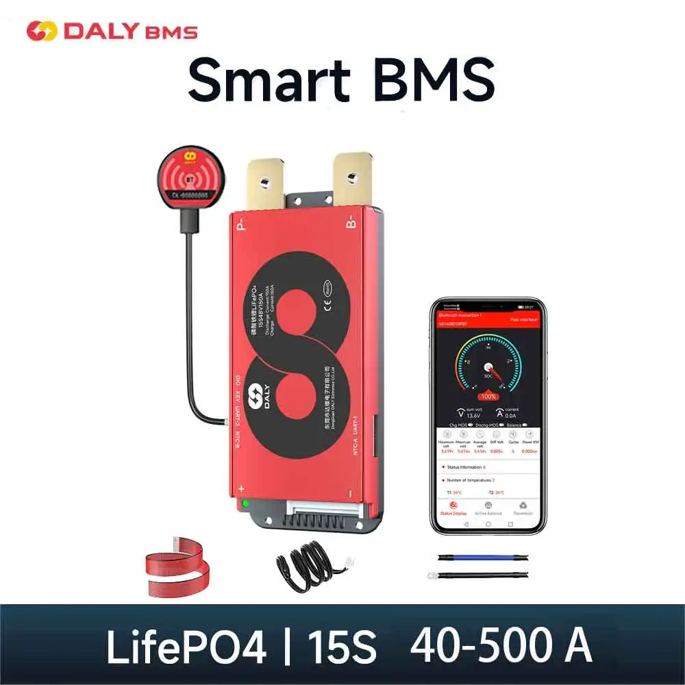 

Daly BMS Smart bms Lifepo4 15S 48V 40A 60A 100A 150A 200A 250A 300A 400A 500A Bluetooth 18650 аккумулятор с балансировкой E-bike