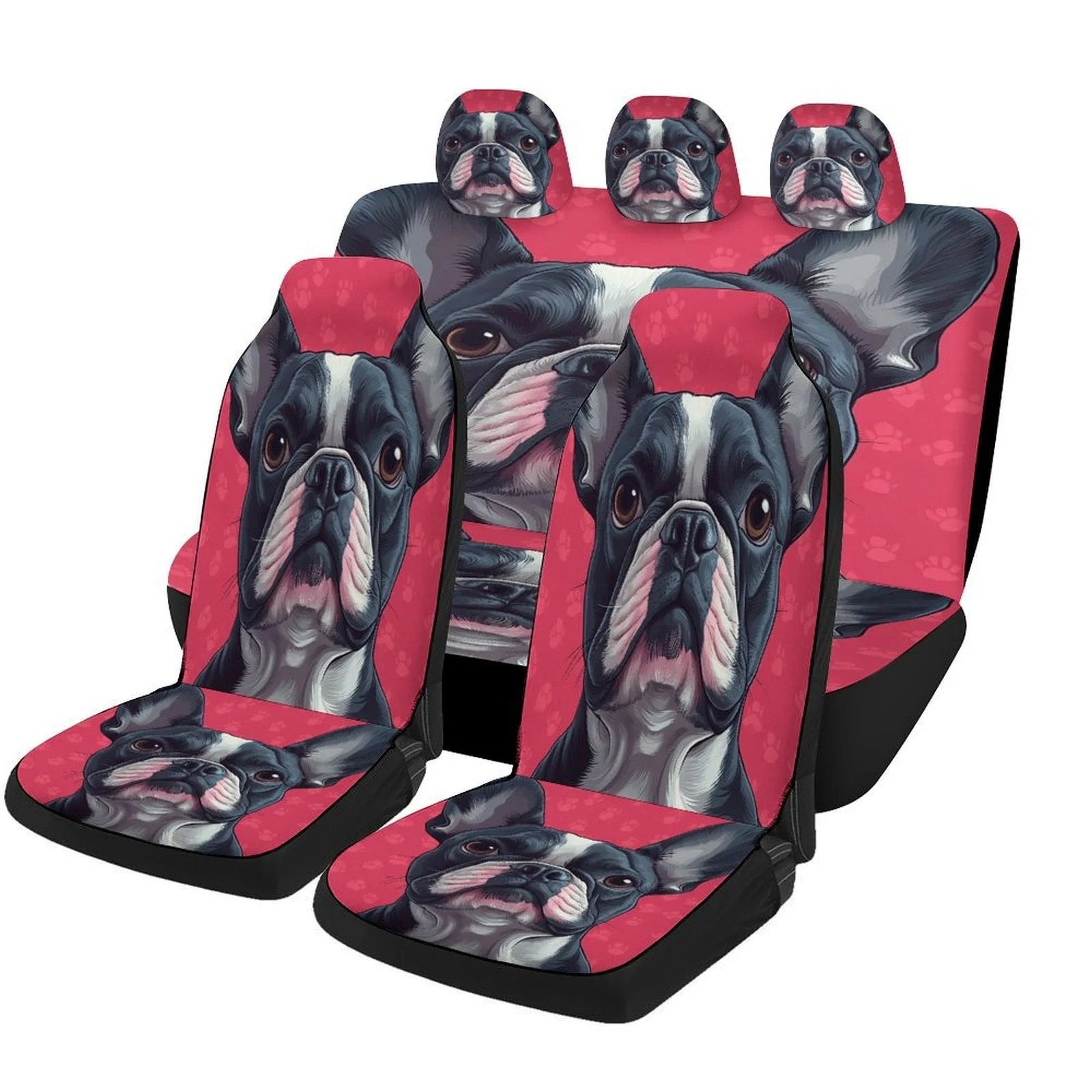 French Bulldog Themed Car Seat Cover Set For Most Vehicles - Fit For 2-Seat Cars (Front & Rear Seats), Cute Frenchie Dog Pattern