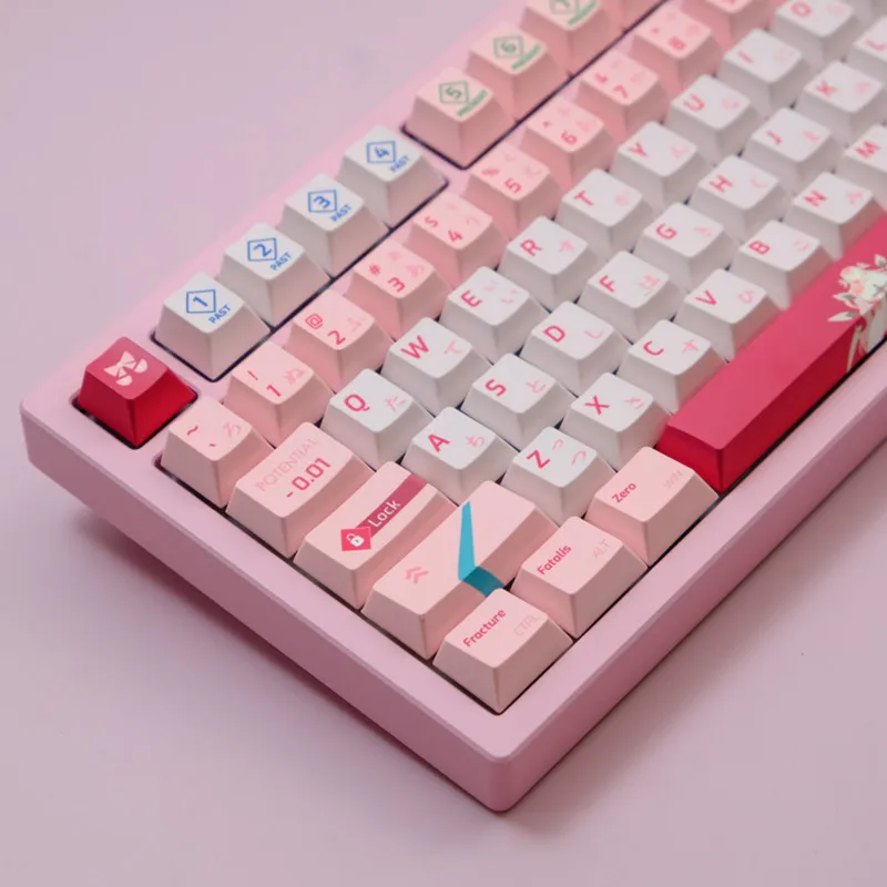 Juego de teclas de perfil de cereza de sublimación de cinco lados, Material PBT ARCAEA rosa, 129 teclas, para teclado mecánico MX Switch Gaming