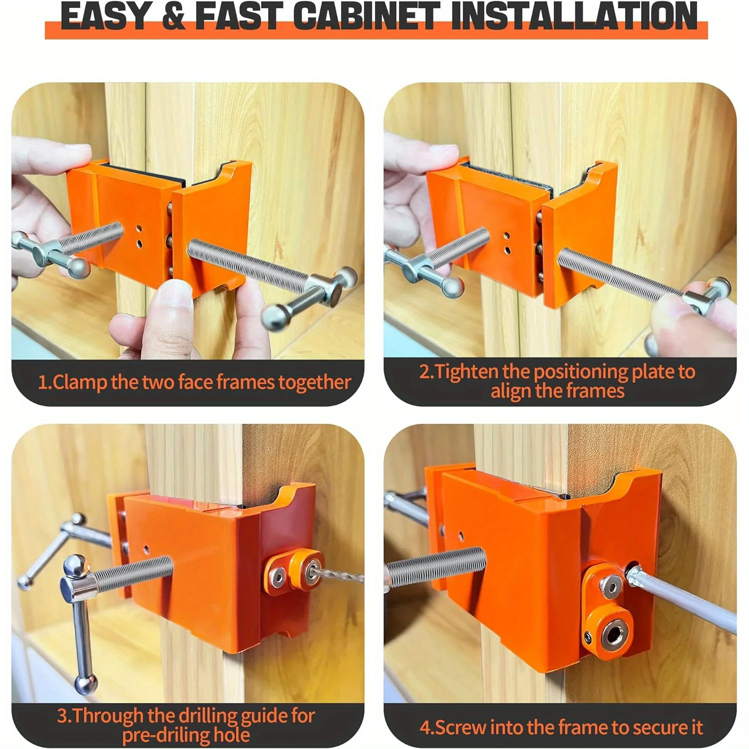 2 iron cabinet clamps, 440 pound load capacity, adjustable face frame clamp, used for safety cabinet installation and maintenanc