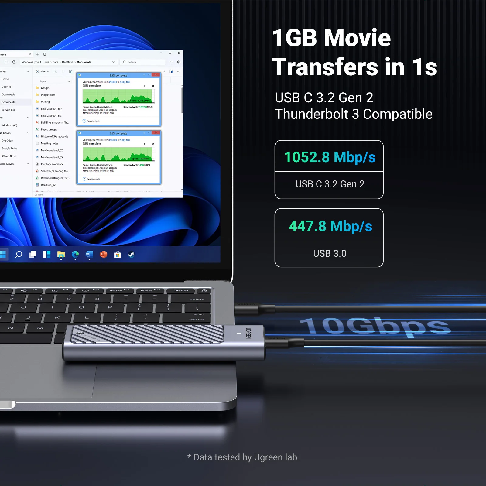 UGREEN M2 SSD Case M.2 NVMe 5Gbps USB C 3.2 Gen2  SSD Enclosure Tool-Free External  SSD Adapter M and B&M Keys