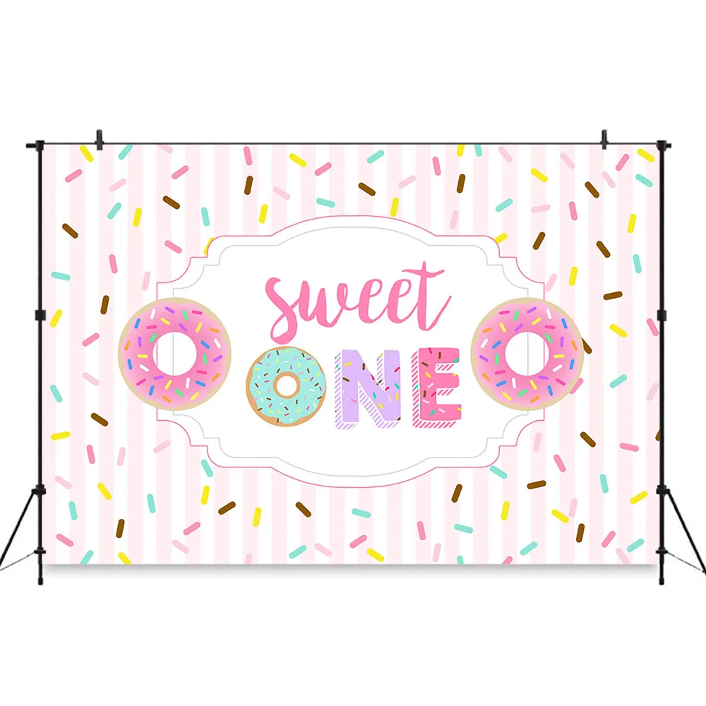 Doughnut Girl Newborn One Birthday Party Decorative Photography Prop Sweet Pink Baby Dessert Backdrop Custom Studio Photobooth