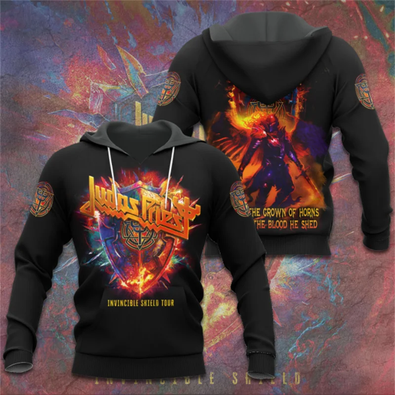 新作人気ロック Judas Priest 3Dプリントパーカー メンズ レディース ヒップホップ フード付きスウェットシャツ プルオーバー カジュアル 原宿系 メンズ パーカー セットアップ