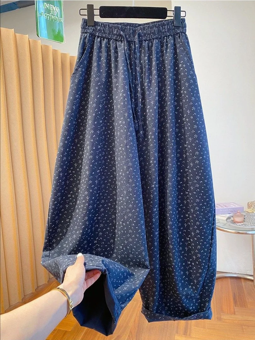 

plus Size Floral Print Wide Leg Pants Women's Loose Casual Spring Summer High Waist Trousers plus Size Fashion PlusMM 240 Pounds