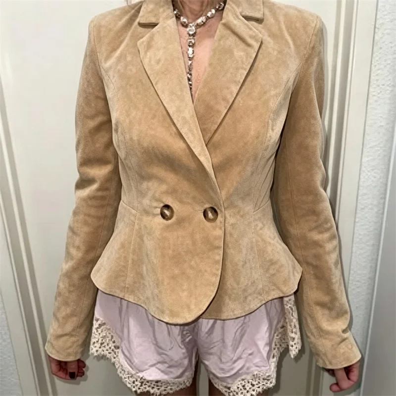 Guobioziy Women's Jacket 2026 Early Fall New Arrival Fashion Long-Sleeve Notched Collar Shoulder-Padded Short Blazer