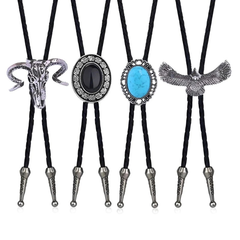 Elegant Bolo Tie Set of 4 for Western Outfit and Cowboy Charm Leather Necklace