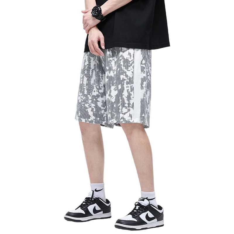 Trendy High Street Men'S Jeans Classic Printed Stripes Versatile Straight Tube Loose Casual Fashion Cotton Men'S Denim Shorts