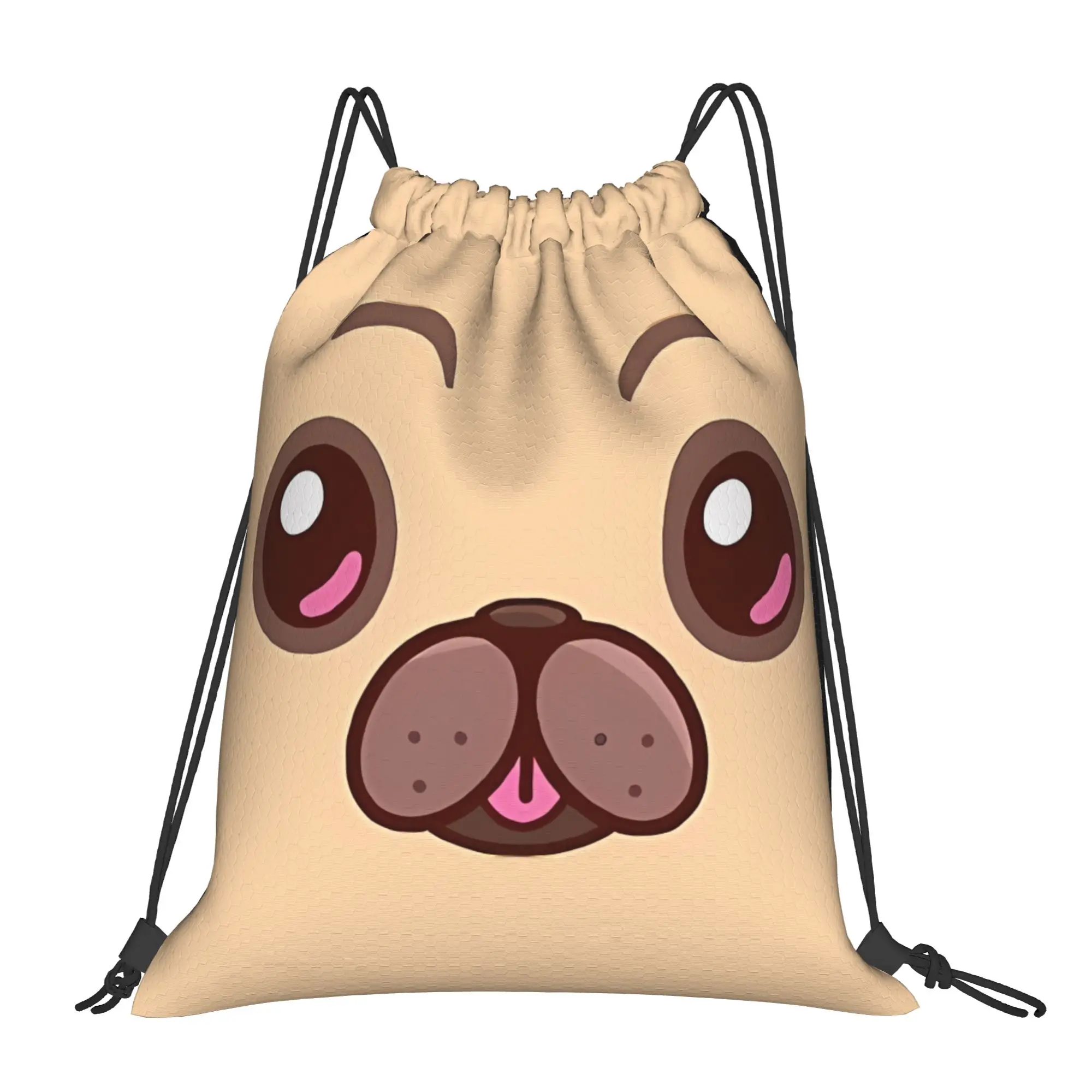 Kawaii Pug Animal Face Portable Hiking Riding Gym Drawstring cute gift Storage Backpacks