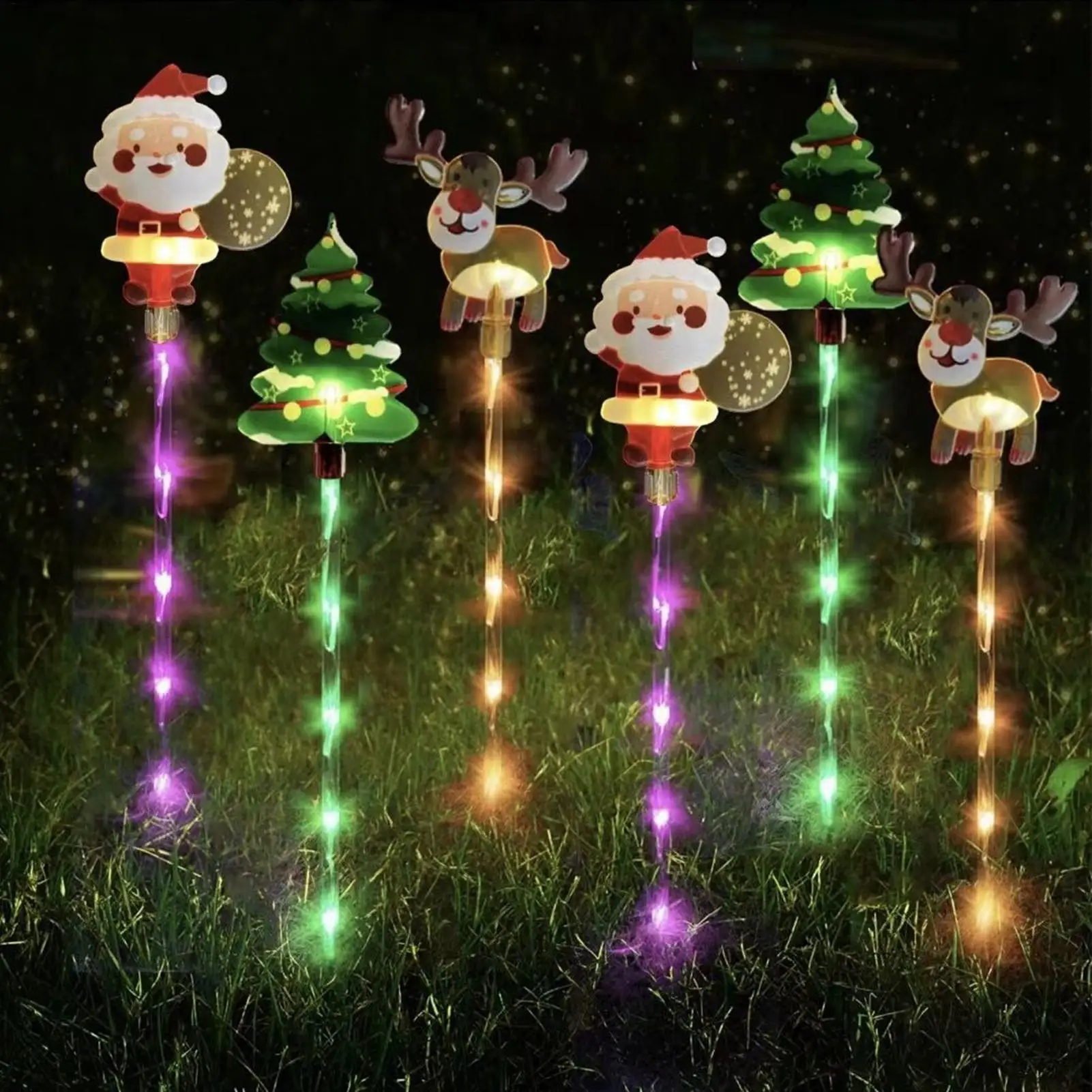 Christmas Light Stakes 6 Pieces Santa Claus LED Ground Lamp LED Backyard Decoration Lights for Garden Lawn Porch Walkway