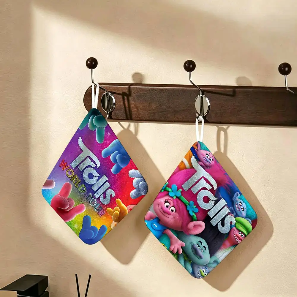 Happy T-Trolls Classic Movie Polyester Cotton Hanging Kitchen Towel, Soft Hand Wiping Towel, Reusable for Kitchen Bathroom Home