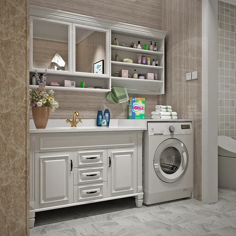 Aesthetic Balcony Washing Cabinet American Shelf Organization Bathroom Cabinet Sink Washbasin Mobile Lavatrice Bathroom Cabinet