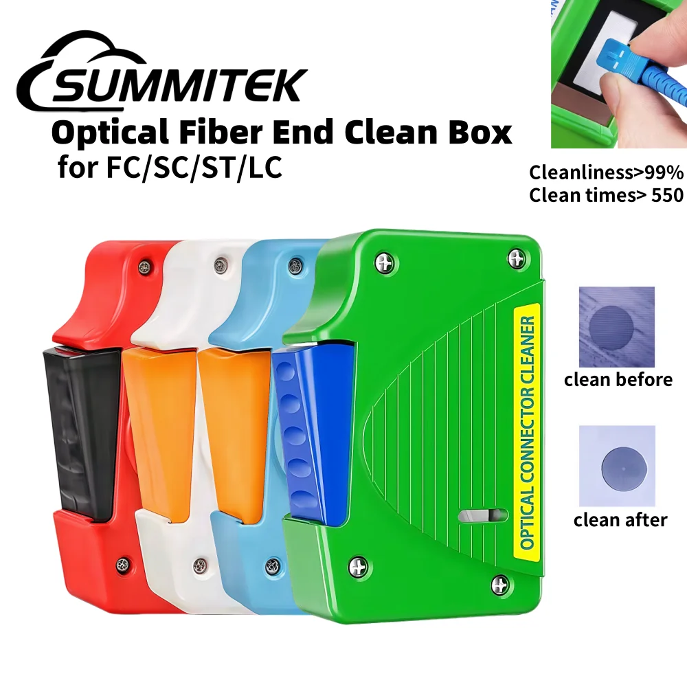 SUMMITEK Fiber Optic End Face Cleaning Box Fiber Wiping Tool Pigtail Cleaner Cassette for SC/FC/LC/ST Fiber Cleaning Kit