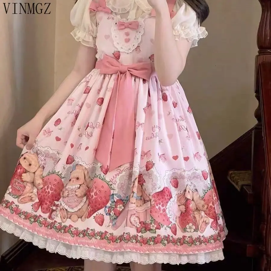 Falling Rabbit Berry Lolita Pink Cute SJK Dress Lolita Big Skirt Girls Birthday Show Cake Dress birthday dress for women