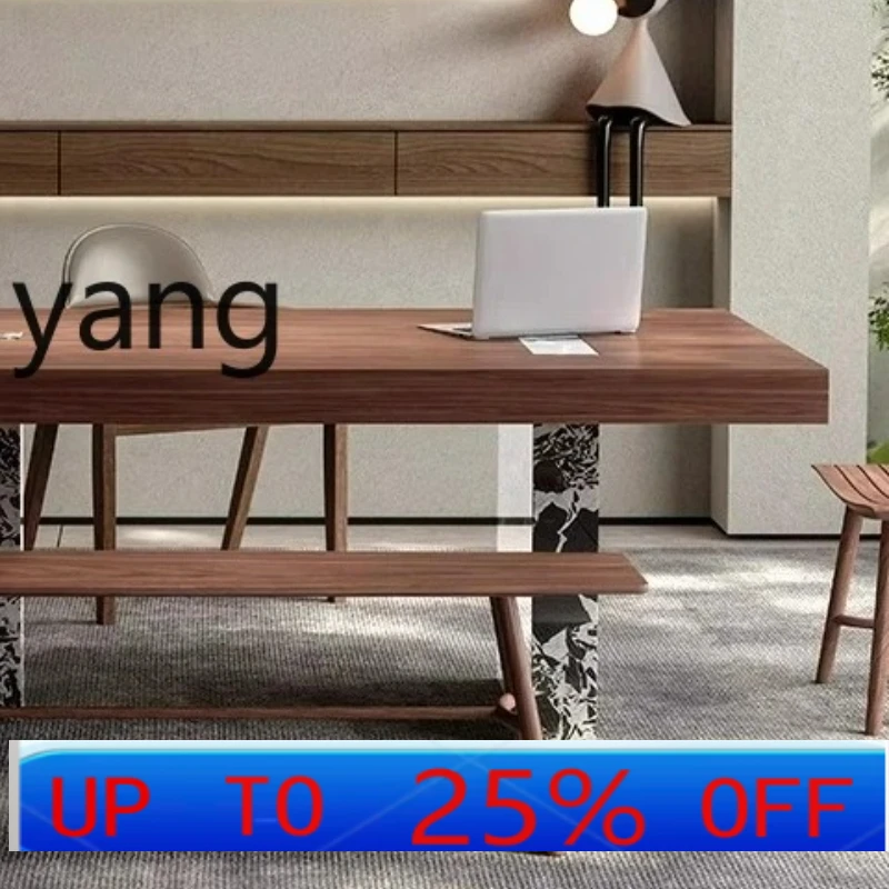 

LMM Italian Minimalist Solid Wood Dining Table Walnut Color Desk Living Room Convertible Office Desk