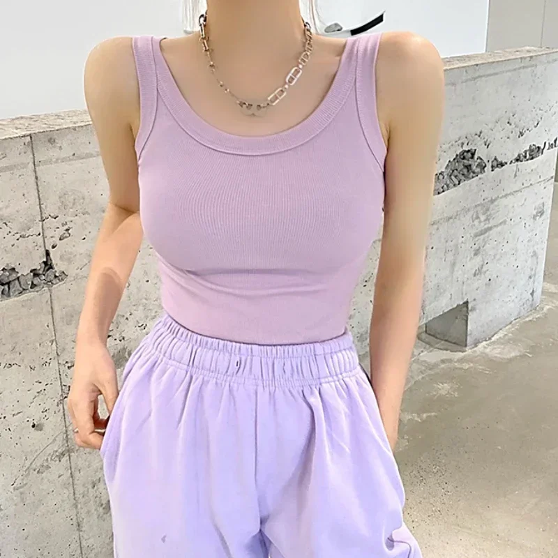 Neue einfarbige Basic gerippte gestrickte Tank Top Frauen Sommer Vintage ärmellose Camis 90er Jahre coole Mädchen Streetwear grün weiche T-Shirts