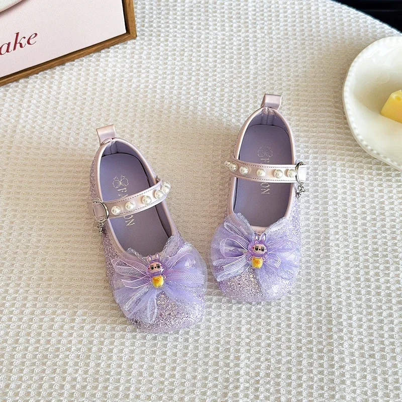 

Children's Casual Flat Shoes Girls PU Leather Spring Autumn Sequined Princess Shoes Fashionable Bow Decorated Children's Shoes