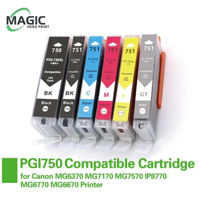 NEW PGI750 CLI751 Ink cartridge Compatible for Canon MG6370 MG7170 MG7570 IP8770 MG6770 MG6670 Printer