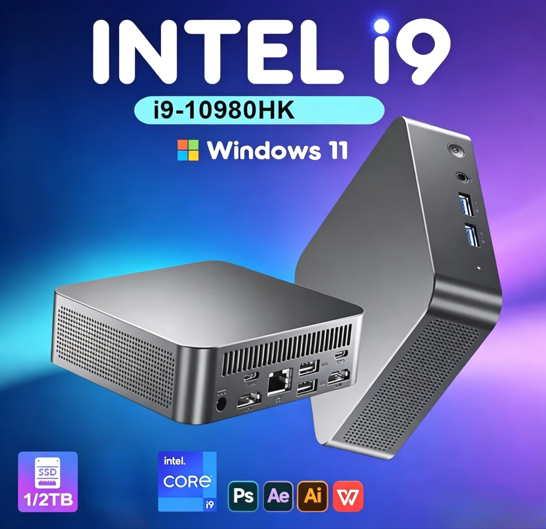 

MINI PC Windows 11 Pro Core i9 10980HK RAM 16GB 1TB 2TB SSD WIFI 6 BT5.2 4K HD Mini Gaming Office Study Pc