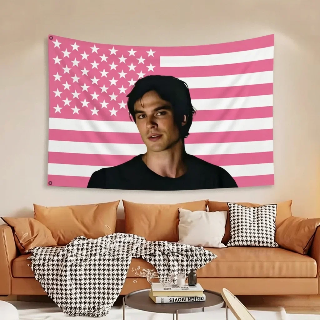 1pc D-Damon S-Salvatore Pink Flag,Flat Print Banner,Ideal for Bedroom Wall Decor & Outdoor Hanging,Vampire Fan Themed Home Decor