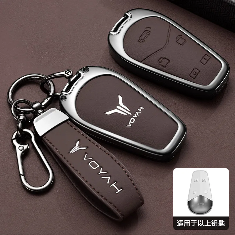 Car Zinc Alloy Leather Key Cover Case Chain Holder For Voyah Free I-Land Dreamer Interior Accessories Key Protective Shell