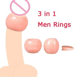 3 In 1Penis Rings Delay Ejaculation Penis Trainer High Elasticity Time Lasting Male Foreskin Correction Sex Toys for Men