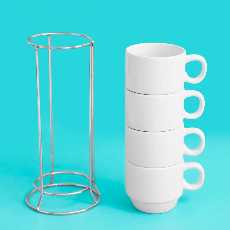

12sets Free Shipping USA Mini Stackable 4pcs/set Sublimation Ceramic Coffee Mug Heat Press Cup With Cup Stand Holder Wang