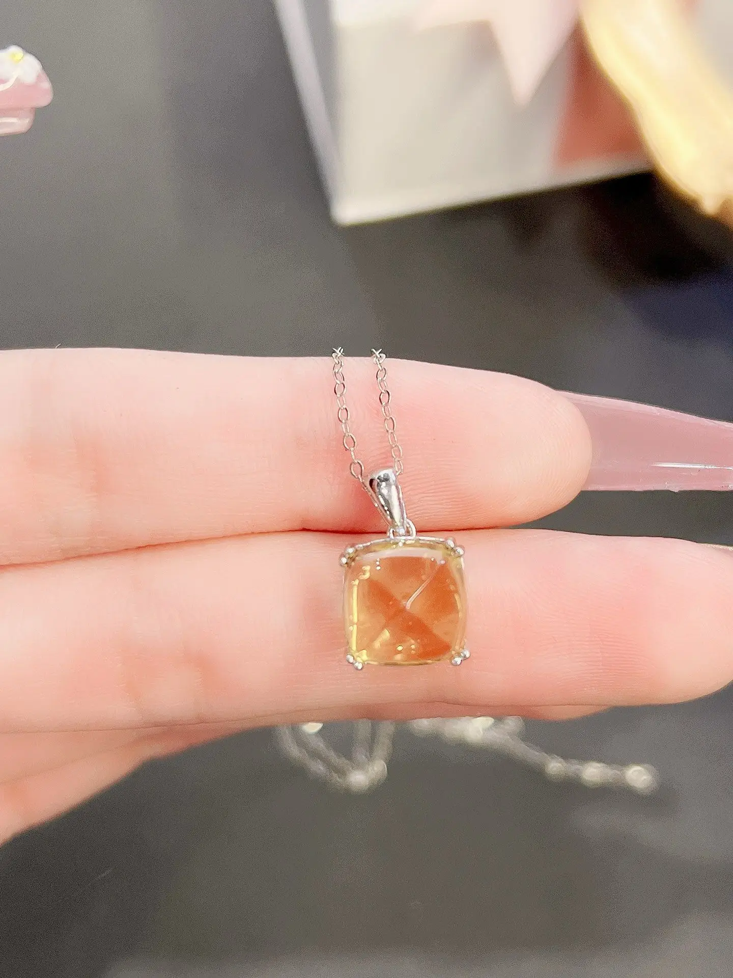 

ZECAA Citrine 925 Fine Jewelry Woman Citrine Pendant With Natural Citrine Gemstone 10*10mm S925 Silver Lady Citrine Pendant