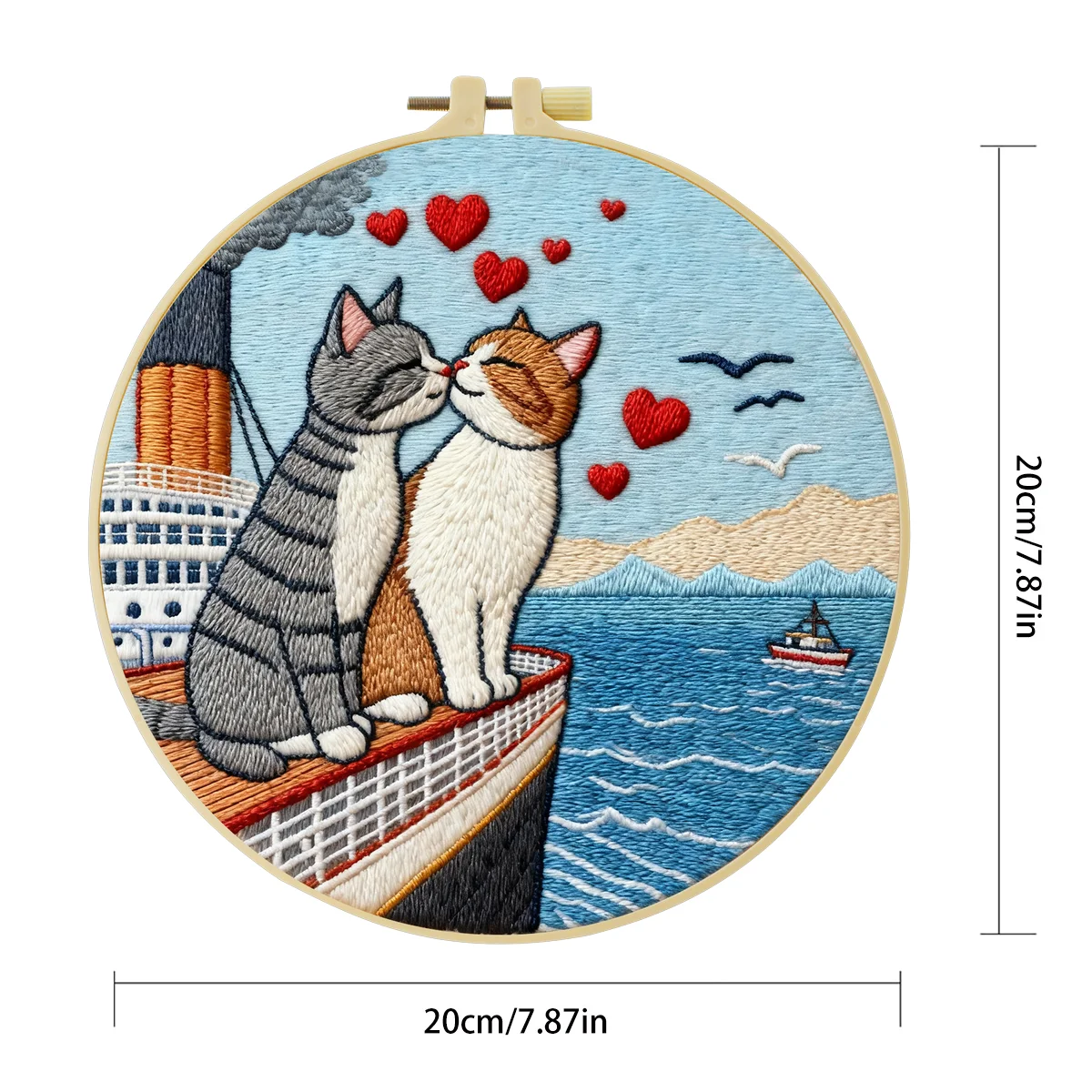 1 Stück 20x20cm/15x15cm 7,87/6,3 Zoll Katzen-Stickerei-Starter-Kit DIY-Kit DIY-Stickerei-Set Handarbeiten Nähkunst-Set für Anfänger – Detail 3