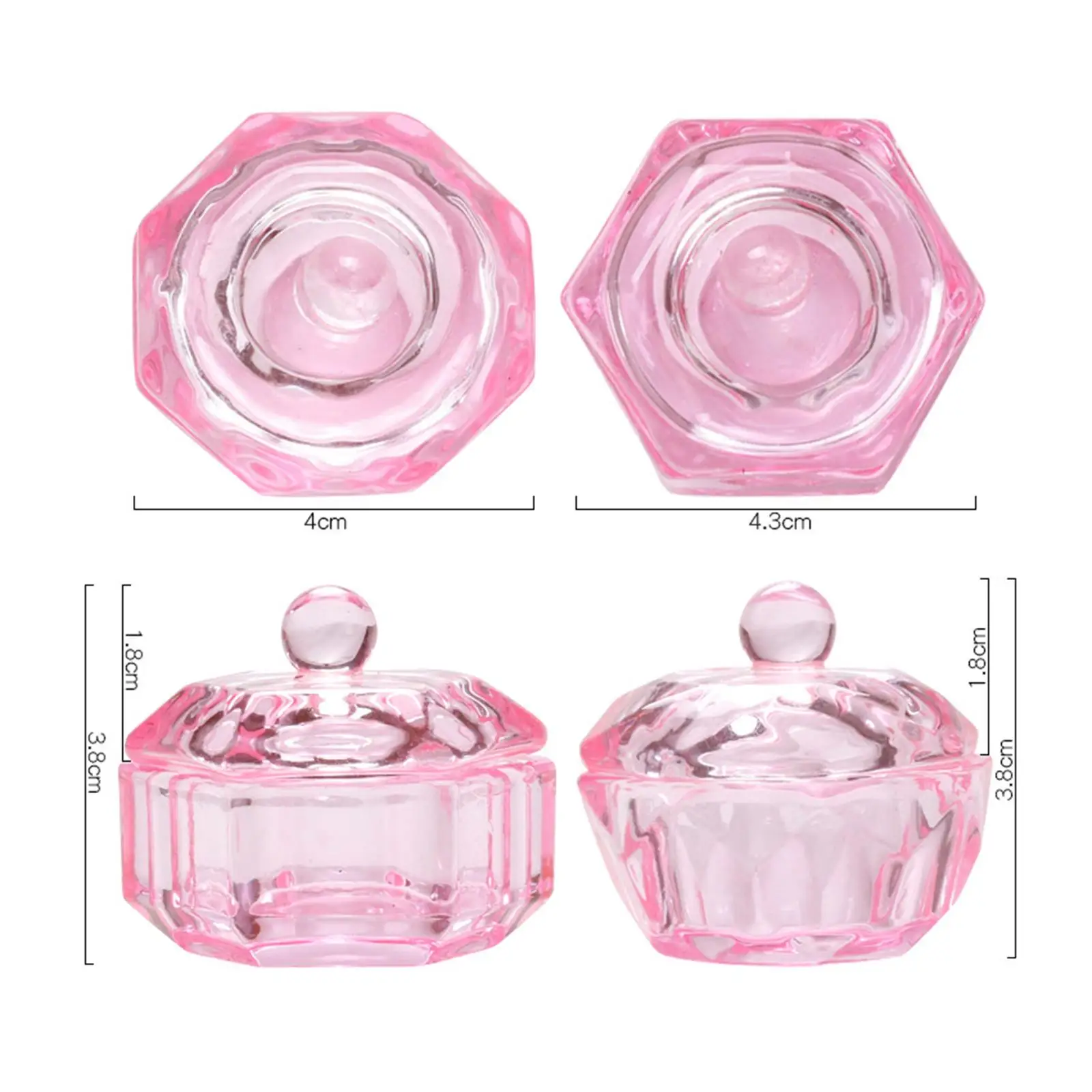 Glass Dappen Dish Bowl Pink Monomer Cups for Nail Art Acrylic Liquid Powder