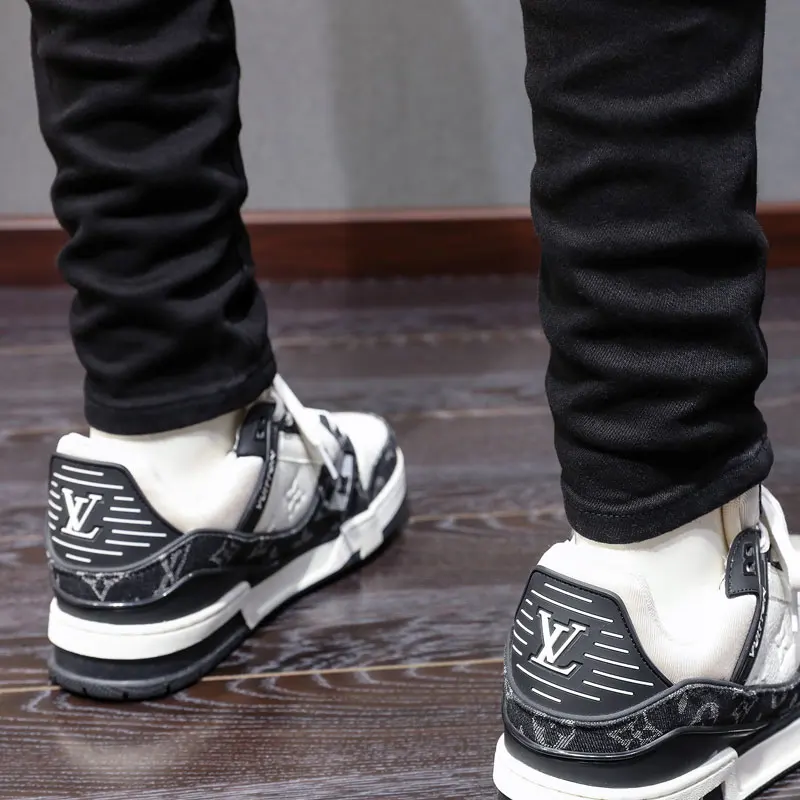 Designer Fashion Tight Elastic Washed Black Jeans Street Hip-Hop Spliced Pants for Men Brand New Style