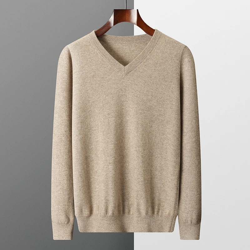

Spring/Autumn New High Quality Men Cashmere Sweater V-neck Business Casual Pullover 100% Goat Cashmere Knitwear Luxury Soft Tops
