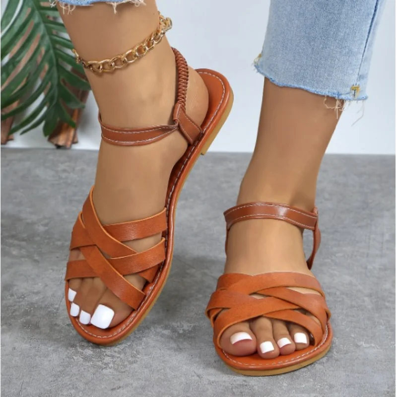 

Women Sandals Summer New Women Flat Sandals Bottom Roman Strap Sandals Non Slip Rubber Soles Shoes for Women