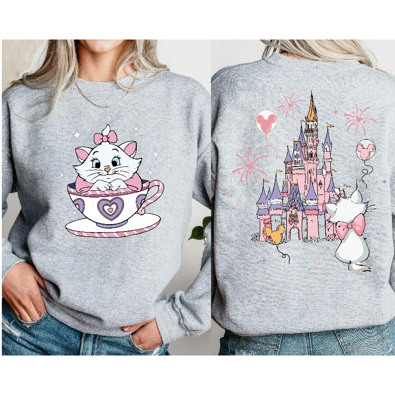 Disney's „Cat Adventure“ Mary Cat Crazy Teacup Party Hoodie Damen-Sportbekleidung für Herbst und Winter, geeignet für Männer und Frauen