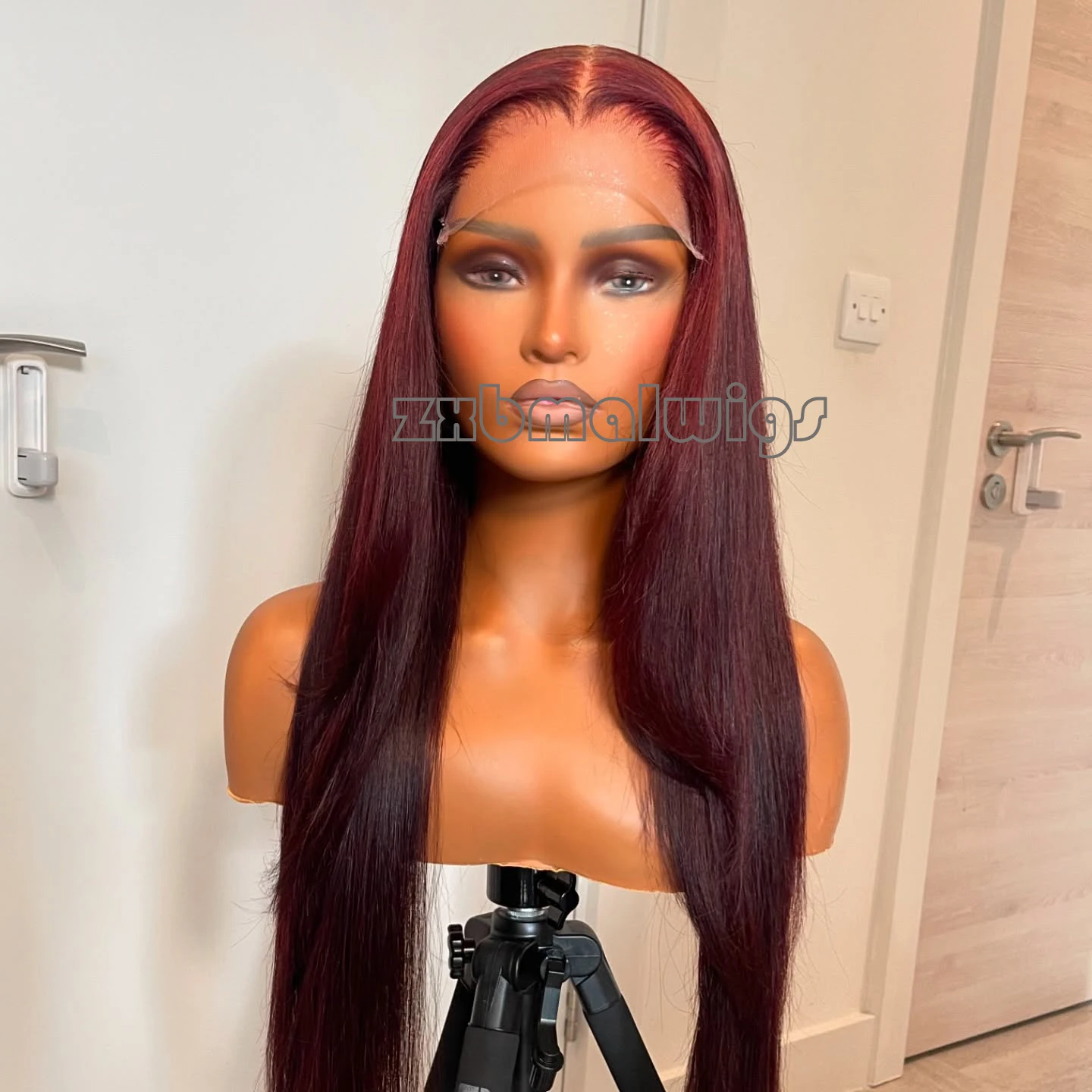 

Synthetic Hair Soft Long Burgundy Red Straight 13X4 Lace Front Wig For Black Women BabyHair Glueless Preplucked Daily