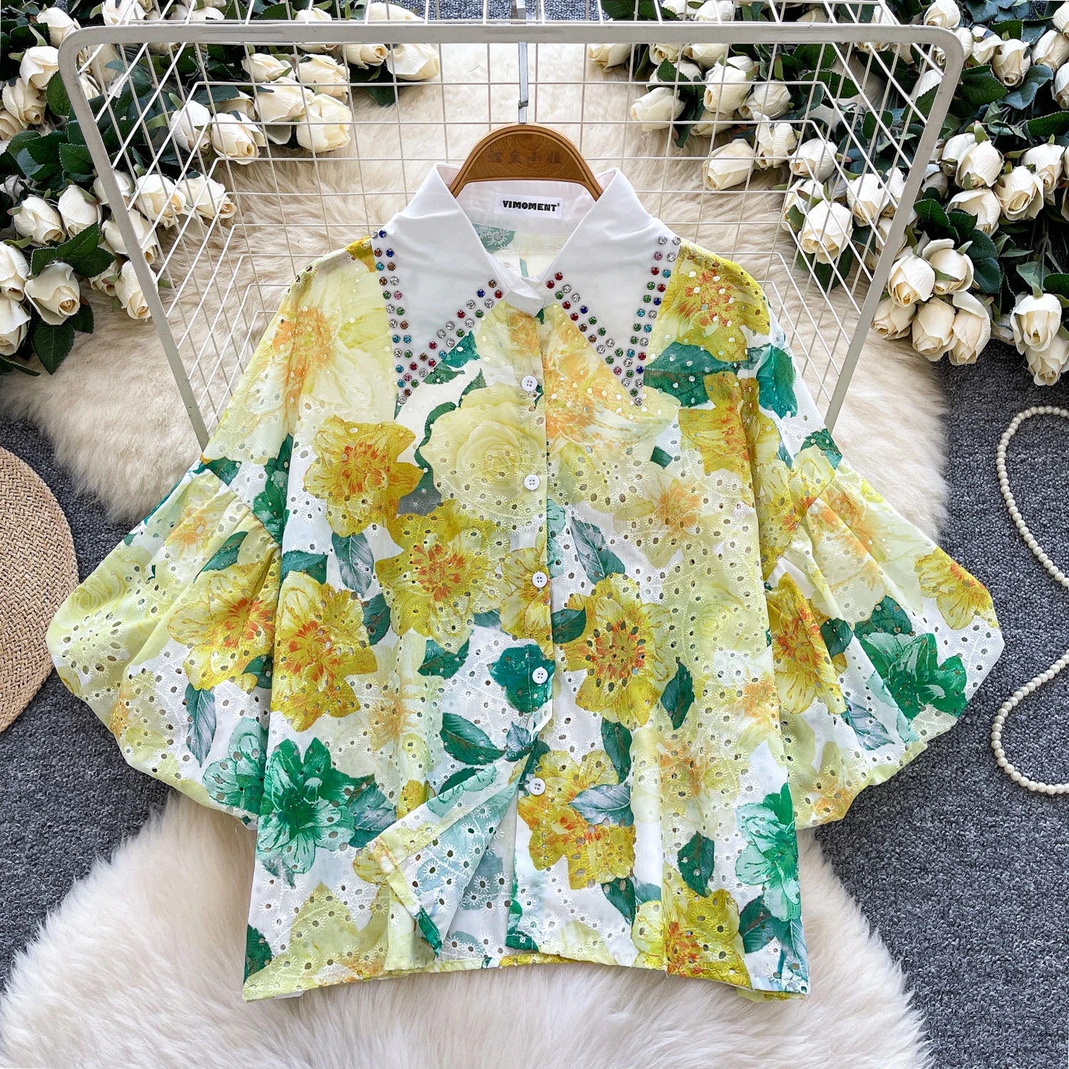 

Vintage Elegant Long Sleeve hollow out print Top Korean Streetwear High Street Autumn Basics T-Shirts