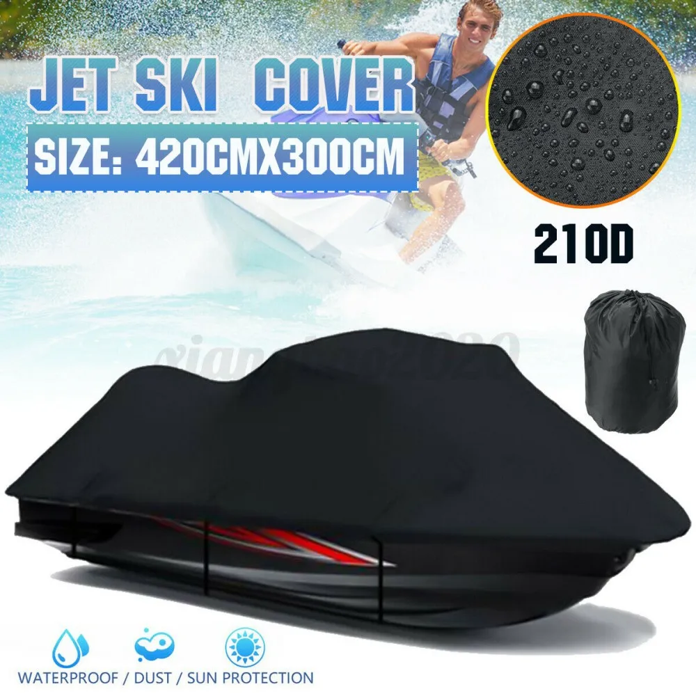 

420x300cm Speedboat Boat Cover Outdoor Black Rain Protection Fish Ski V-Hull Polyester Cloth Heavy Duty Waterproof