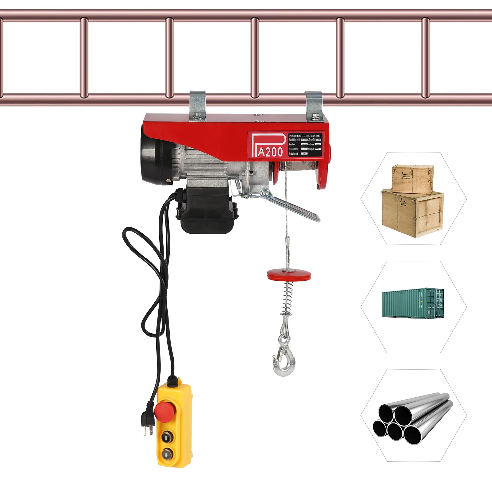 ونش رافعة كهربائية 2 طن (4400 رطل) مع جهاز تحكم عن بعد - رافعة محرك 110 فولت للمرآب ورفع ورشة العمل